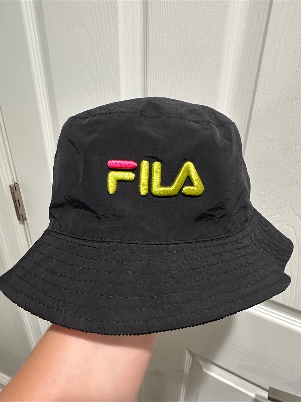Fila Kids Black Bucket Hat with Neon Yellow & Pink Logo